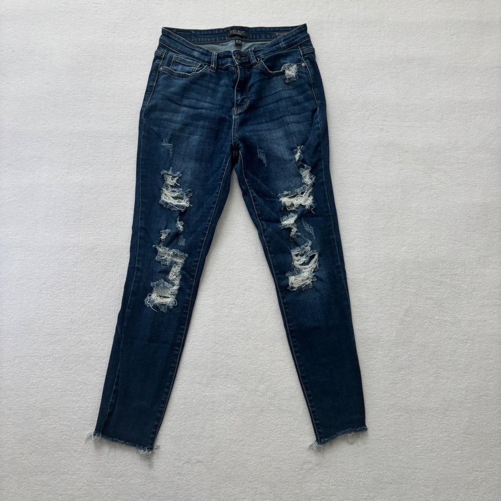 Judy Blue Skinny Fit Women 9/29‎ Dark Wash Distressed Raw Hem Jeans JB82210DK